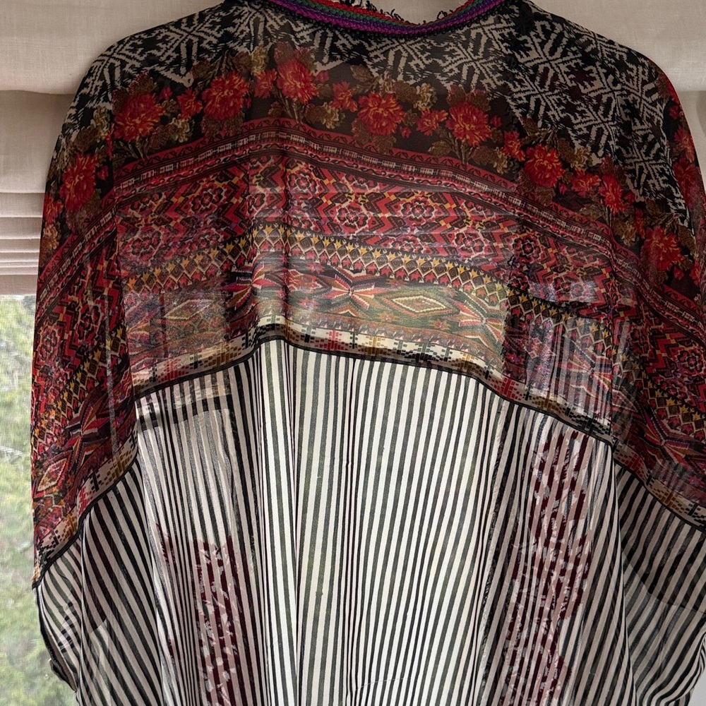 Ranna Gill Black, White, Red Floral & Striped Swim Coverup